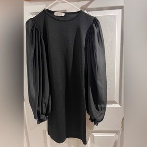 Black, mesh puffer sleeve dress